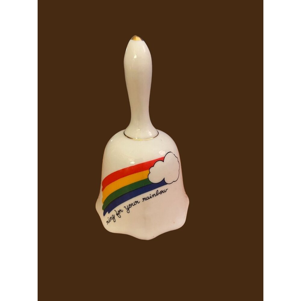 Vintage 80's Bell Ring For Your Rainbow Cloud Ceramic 5.5" tall Pride